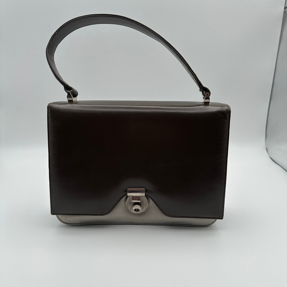 Palizzio VTG Brown Leather Handle Handbag Structured Frame Purse w/Coin Purse